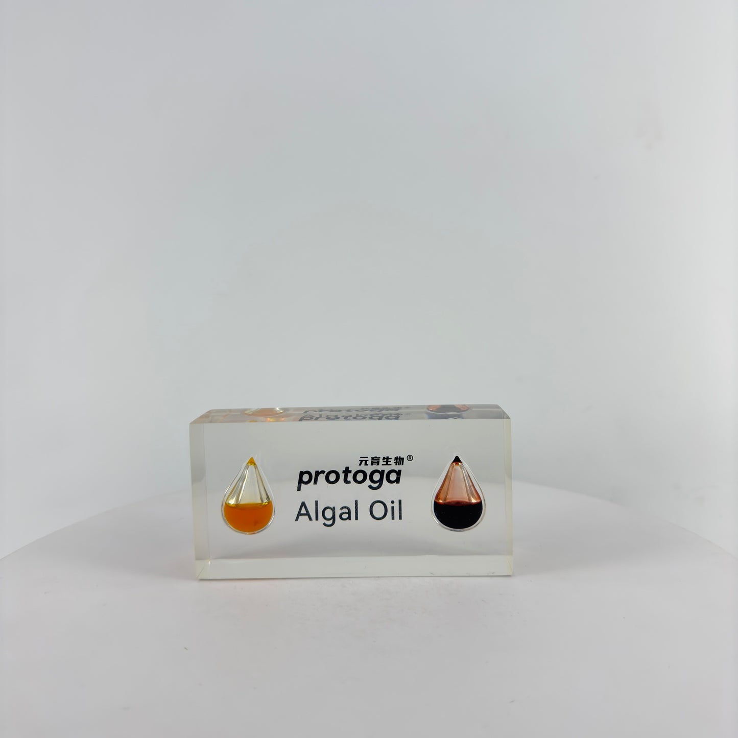 TRANSPARENT PAPER WEIGHT ENCAPSULATED WITH TEAR DROP OIL BOTTLE