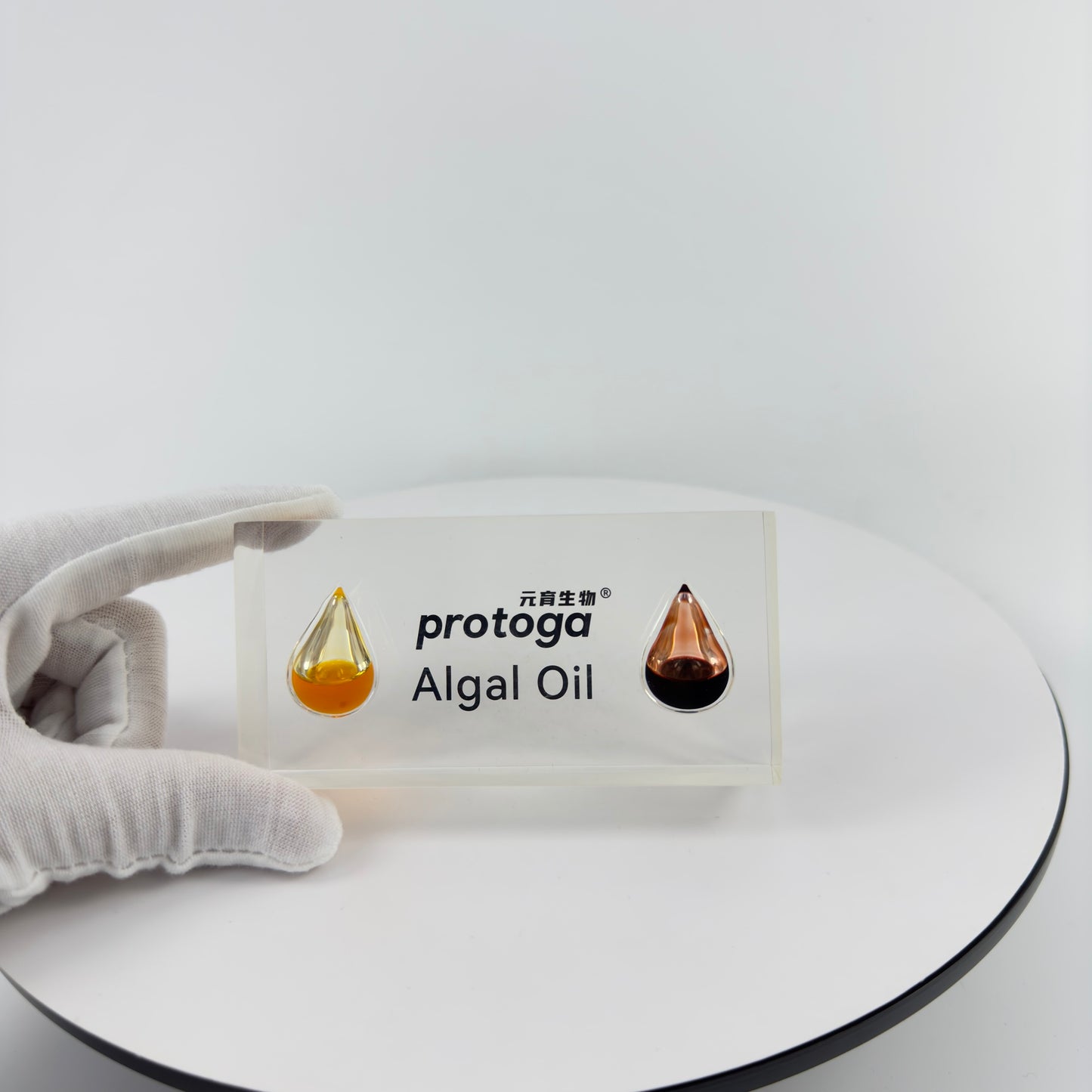 TRANSPARENT PAPER WEIGHT ENCAPSULATED WITH TEAR DROP OIL BOTTLE
