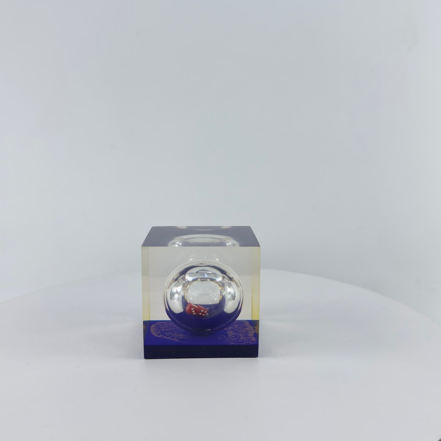 TRANSPARENT PAPER WEIGHT ENCAPSULATED WITH GLASS BOTTLE WITH DICE INSIDE