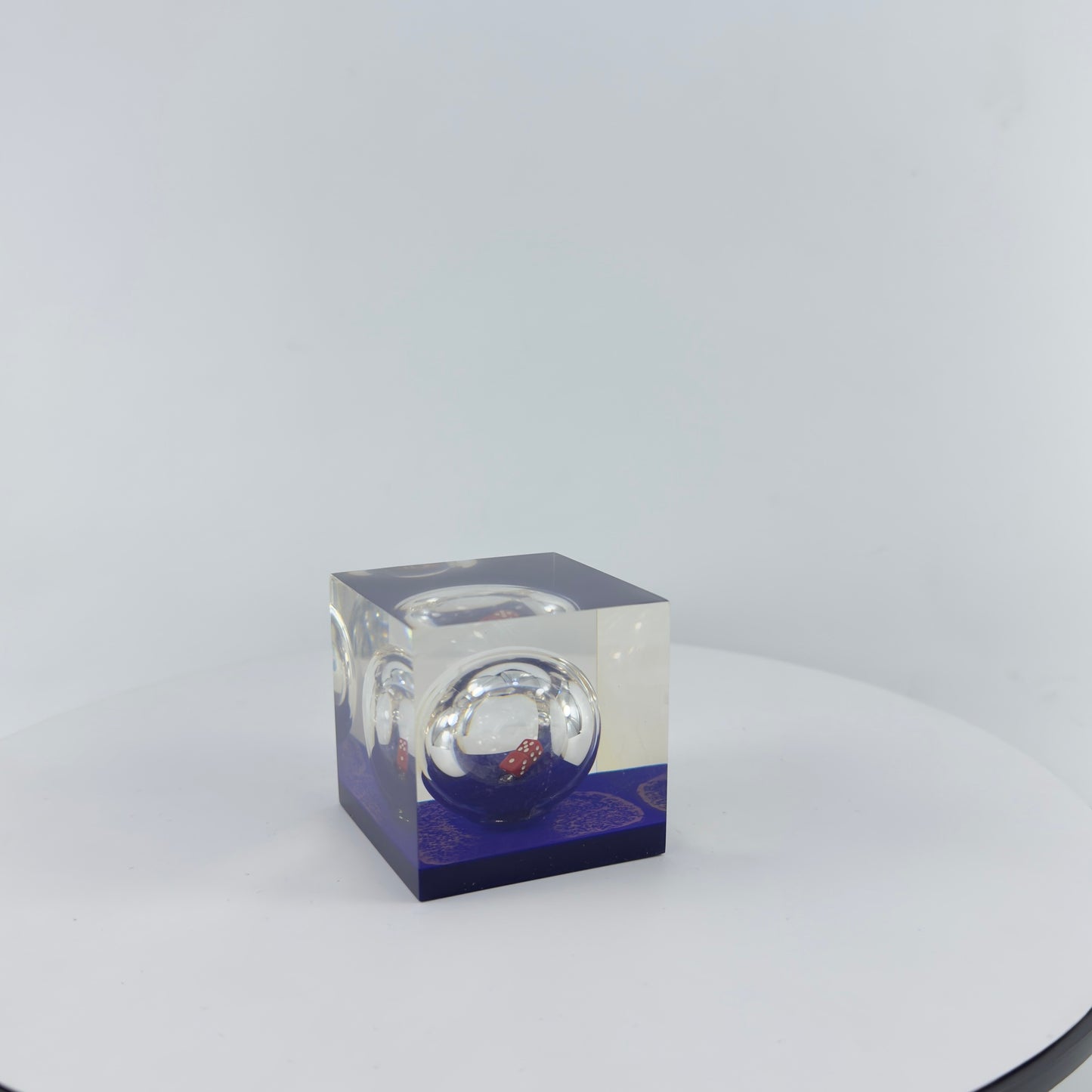 TRANSPARENT PAPER WEIGHT ENCAPSULATED WITH GLASS BOTTLE WITH DICE INSIDE