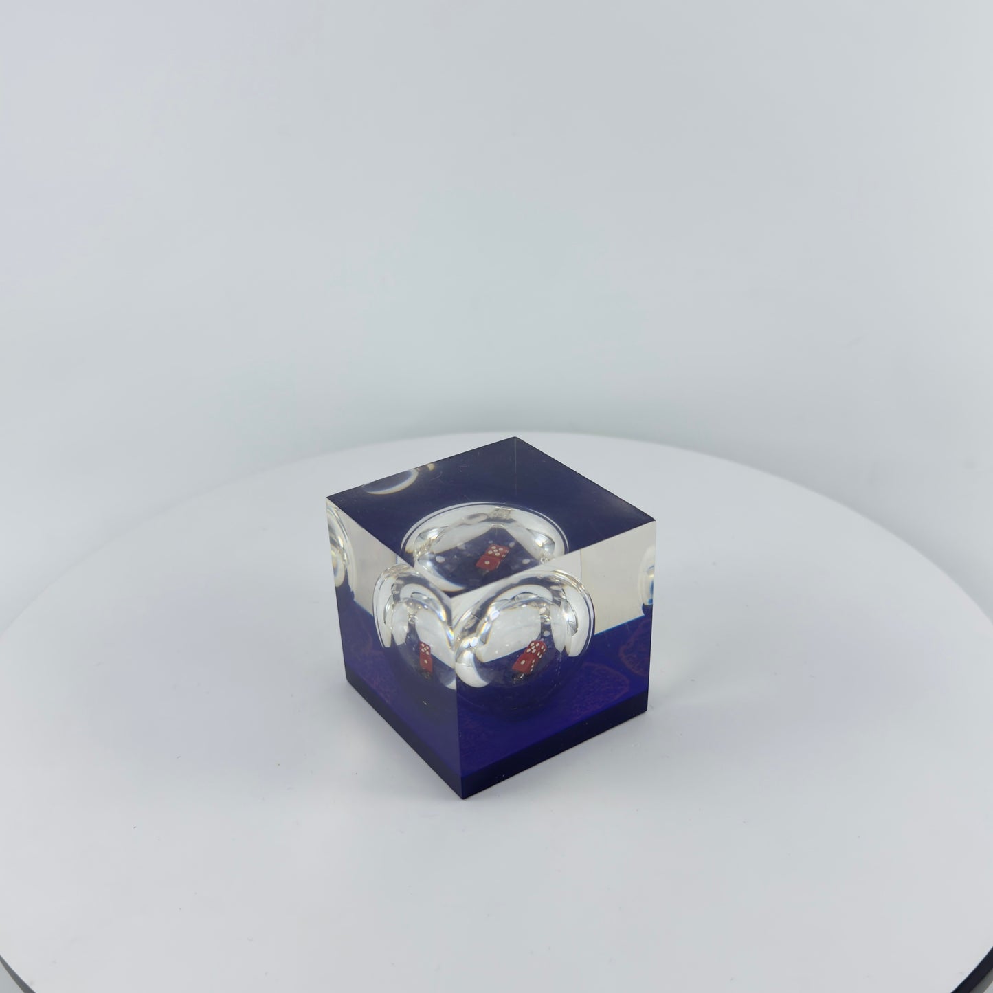 TRANSPARENT PAPER WEIGHT ENCAPSULATED WITH GLASS BOTTLE WITH DICE INSIDE