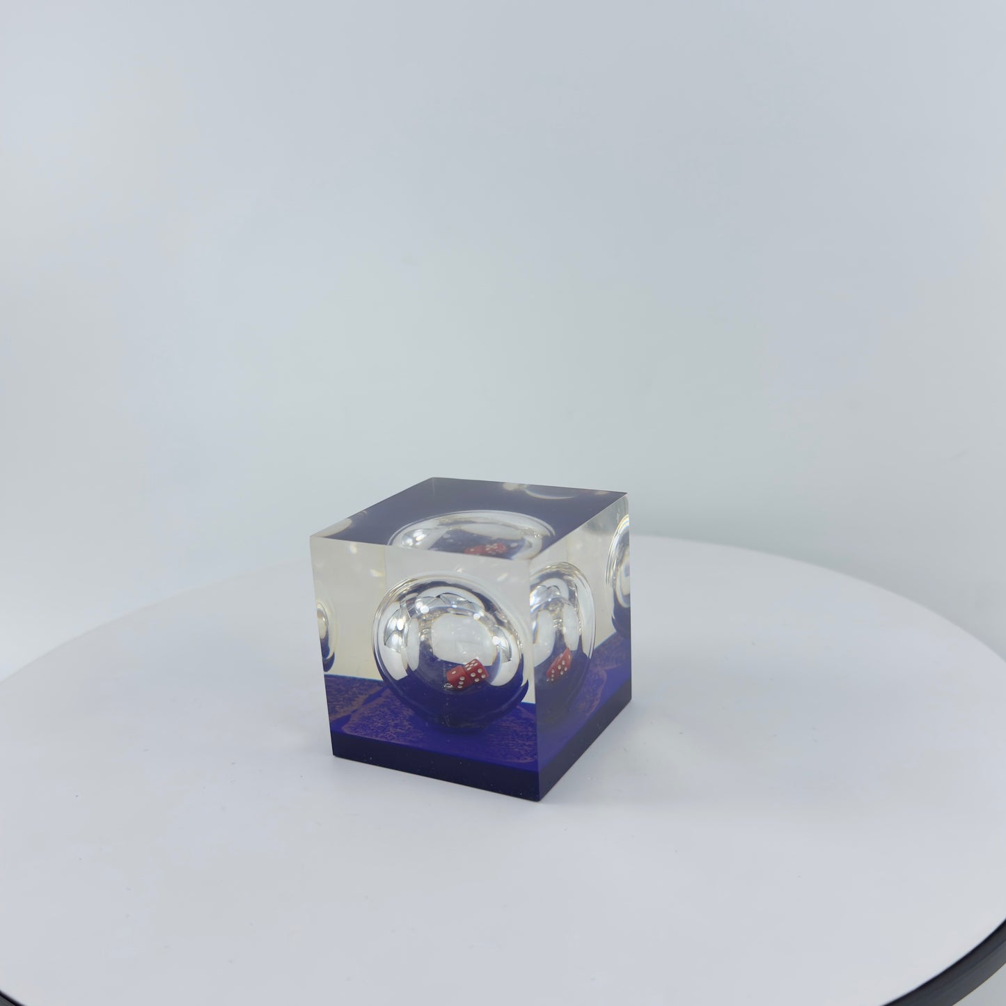 TRANSPARENT PAPER WEIGHT ENCAPSULATED WITH GLASS BOTTLE WITH DICE INSIDE